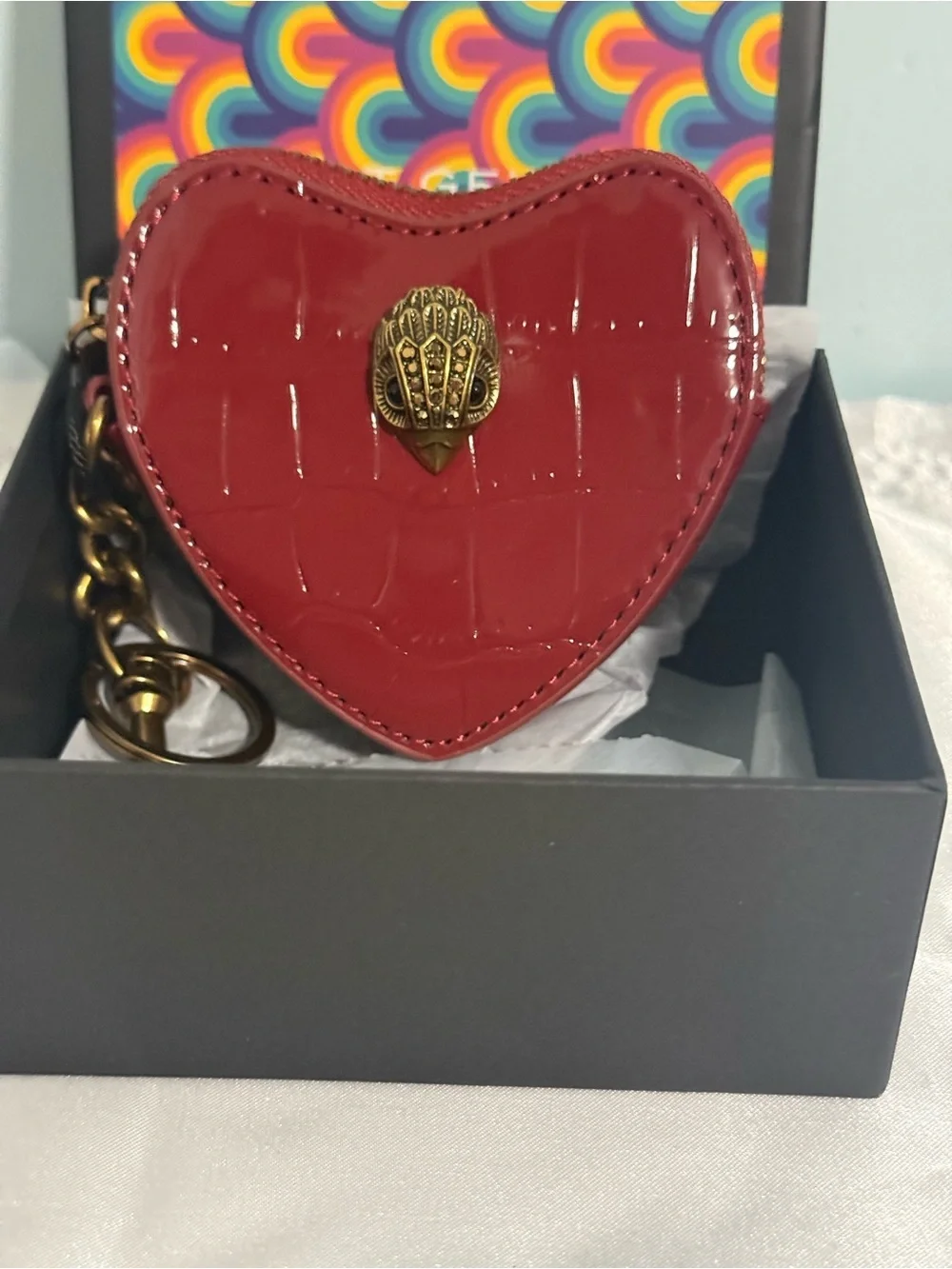 Kurt Geiger Red Patent Heart Keyring or Bag Charm Coin Purse! NWB